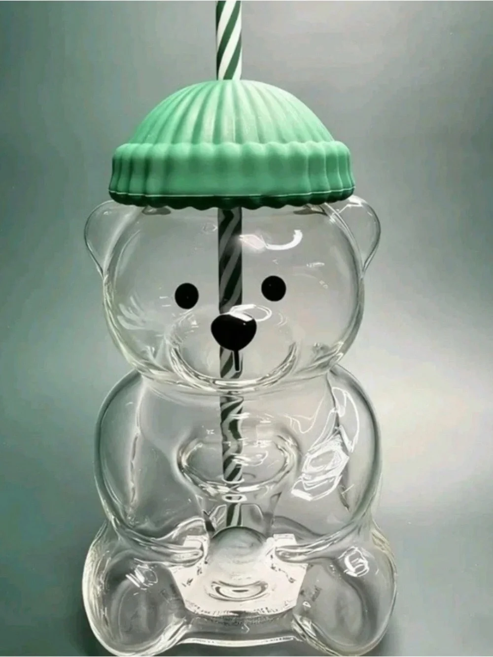 Starbucks Inspired Bear Tumbler with Green Ribbed Lid